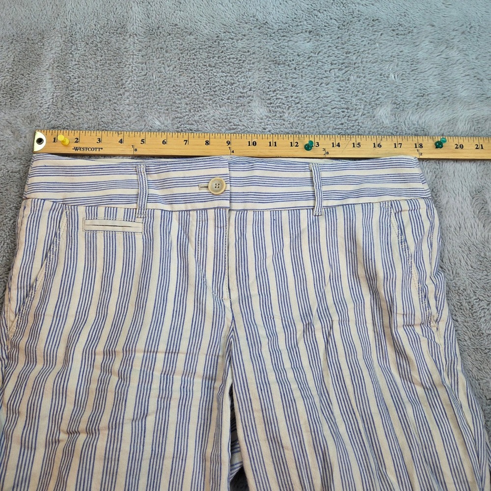 Ann Taylor LOFT Linen Striped Marisa Fit Cropped Pants Women Sz 10 Blue & Cream - Picture 4 of 9